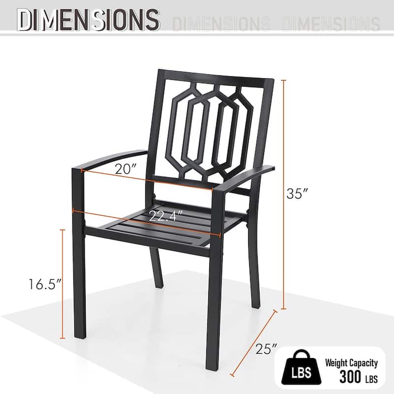 MAISON ARTS 7 Pieces Outdoor Dining Set for 6, Large Round Dining Table with Umbrella Hole & Stackable Metal Chairs