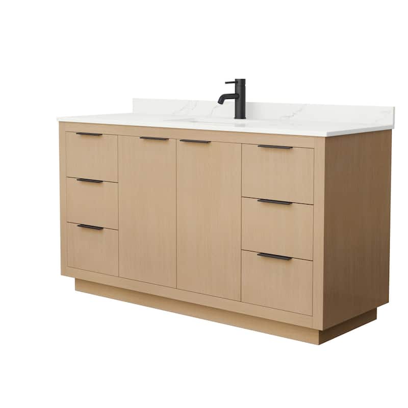 Wyndham Collection WCF282860S-QTZ-UNSMXX Maroni 60" Free Standing - Light Straw / Giotto Quartz Top / Matte Black