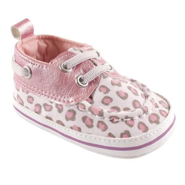 slide 1 of 1, Luvable Friends Baby Girl Crib Shoes, Pink With Leopard Print 0-6 Months - Pink With Leopard Print