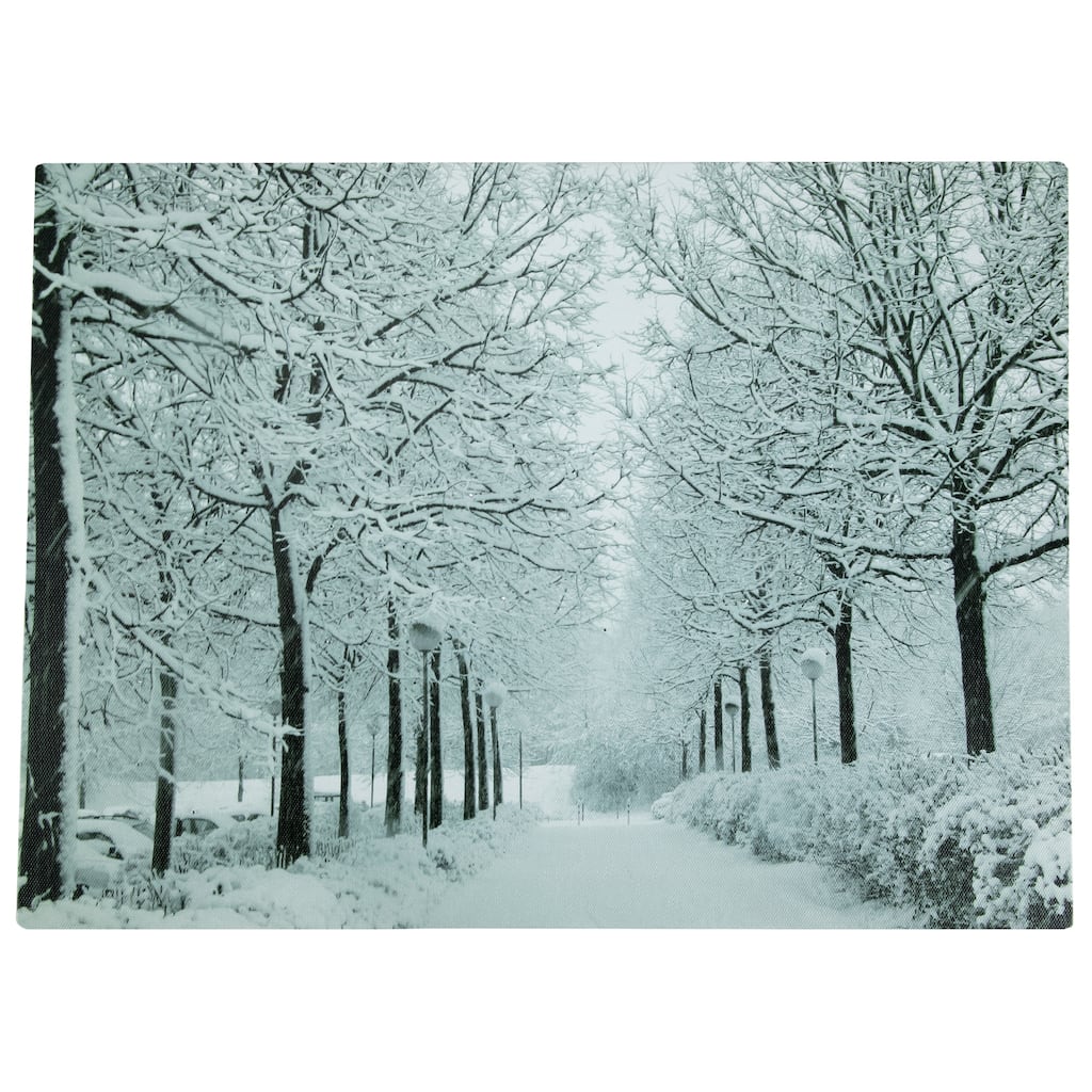 LED Lighted Fiber Optic Twinkling Snow Covered Tree Scene Canvas Wall Art 15.75" x 11.75"