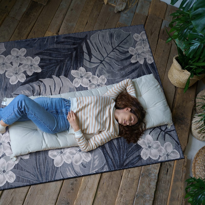 VILLADECOR Leaf Indoor Outdoor Area Rug Low High Pile Rugs For Patio