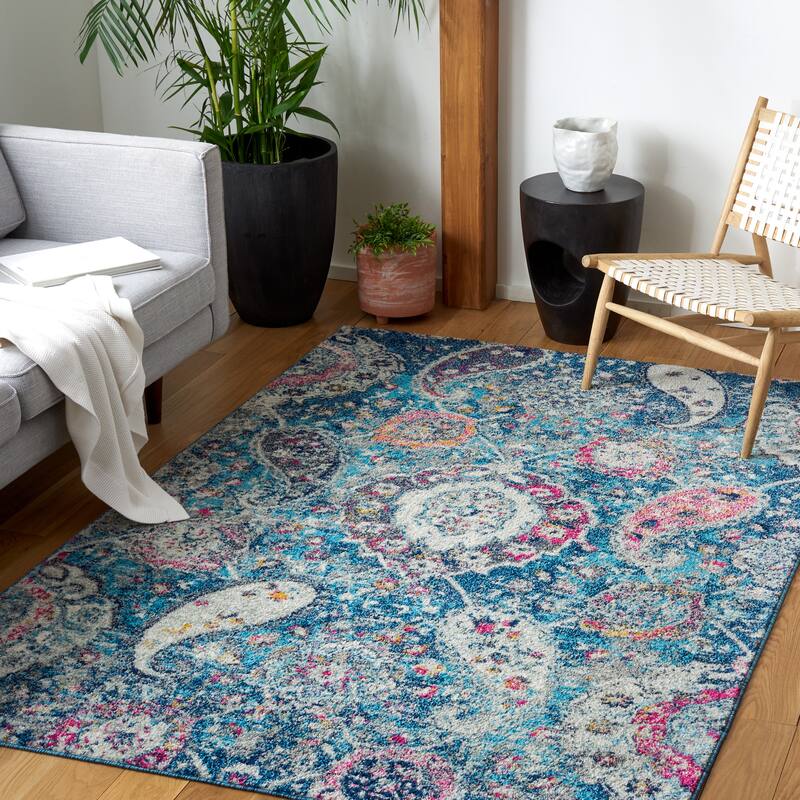 SAFAVIEH Madison Belle Boho Glam Paisley Pattern Area Rug - 3' x 5' - Blue/Grey