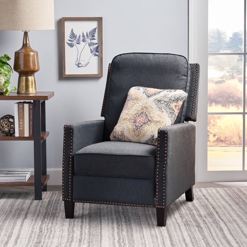 Fabric Upholstered Recliner Chair, Mid-Century Modern Recliner Adjustable Single Sofa Chair with Thicker Seat Cushion - Dark Gray