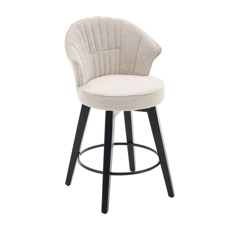 Chenille Upholstery Wing Back Swivel Bar Stools w/ Wood Legs(Set of 2)