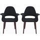 preview thumbnail 38 of 56, Set of 2 Organic Upholstered Fabric Modern Armchairs with Dark Walnut Brown Wooden Legs for Dining Room Office or Accent Chair Black