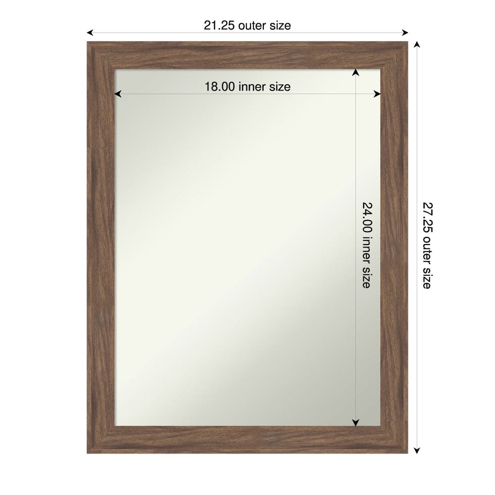 Pia Medium Brown Narrow Non-Beveled Framed Bathroom Vanity Wall Mirror - Pia Medium Brown Narrow