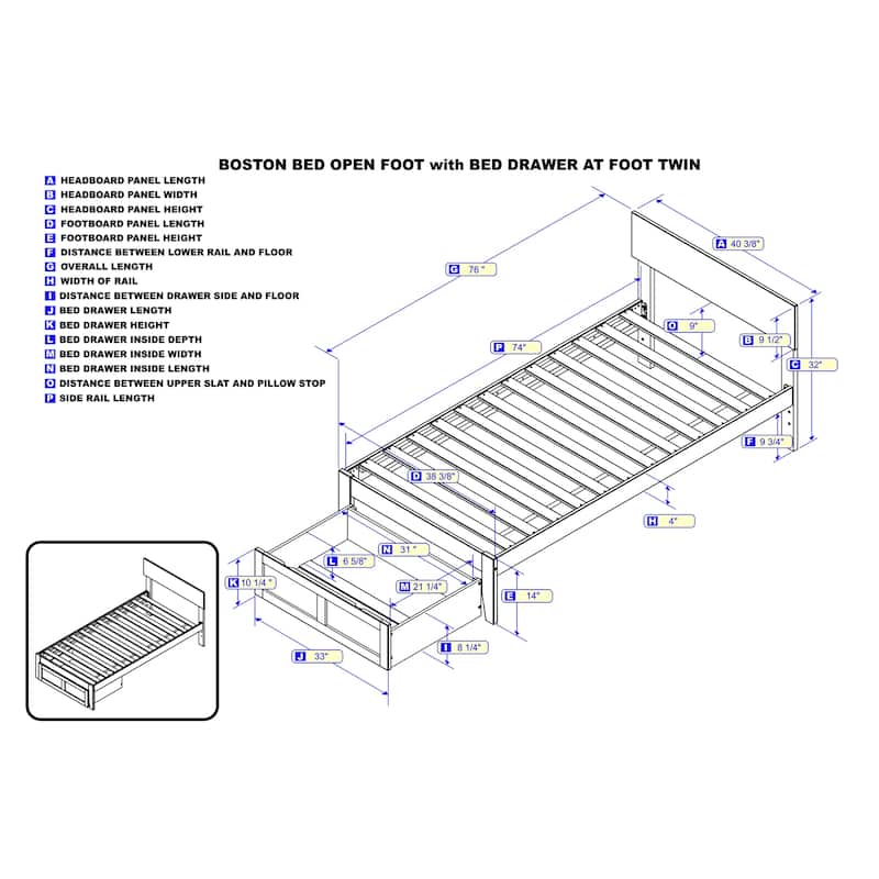 Twin Bed with Drawer - Modern Design, Walnut Finish, Slat Kit Included, No Box Spring Needed