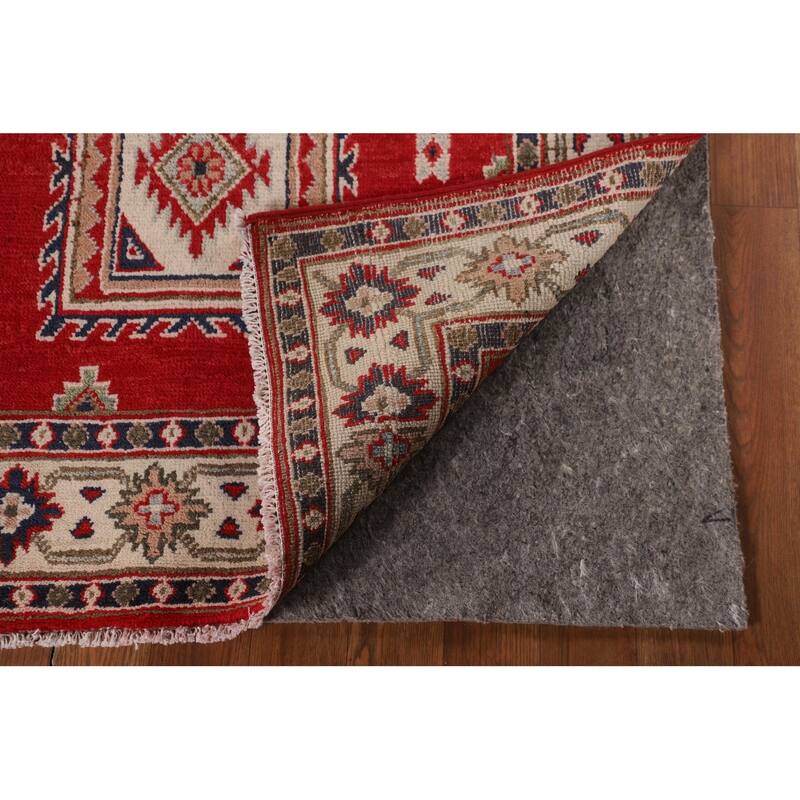 Red Geometric Kazak Oriental Foyer Rug Handmade Accent Wool Carpet - 3'3" x 5'9"