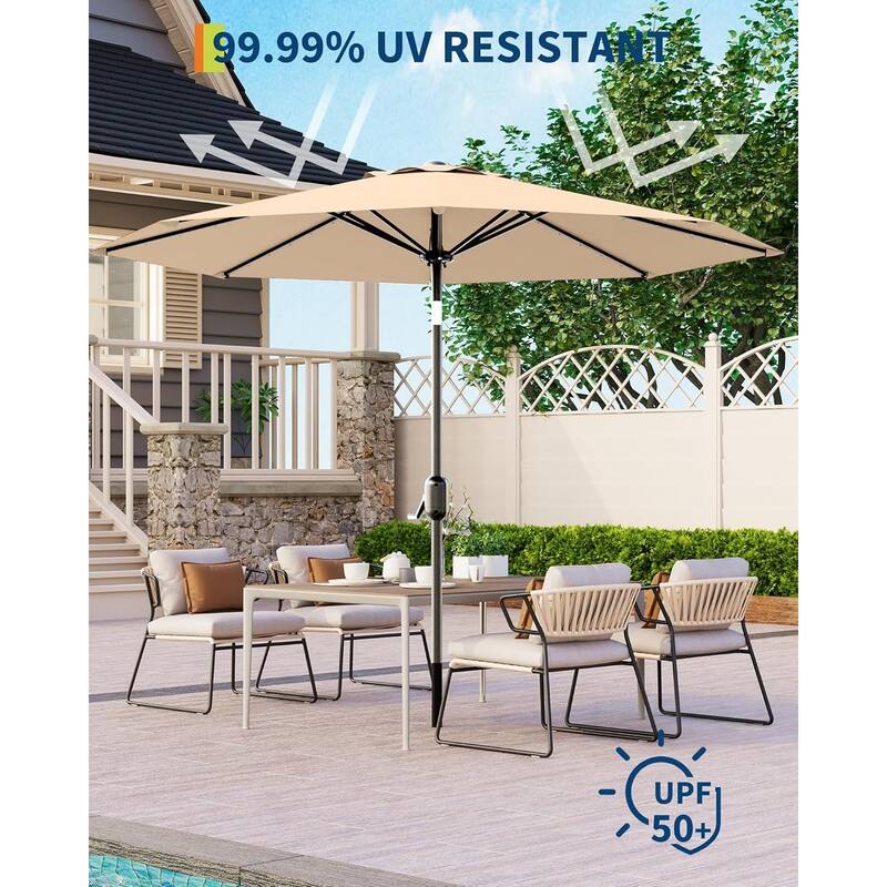 10 Ft Patio Umbrella with Solar Lights, Outdoor Table Umbrella with 40 LED Lights & Tilt Crank