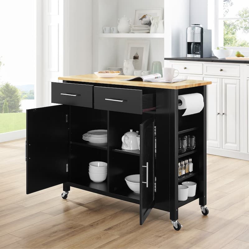 Crosley Savannah Full-size Wood-top Kitchen Cart - 37"H x 42"W x 18.25"D