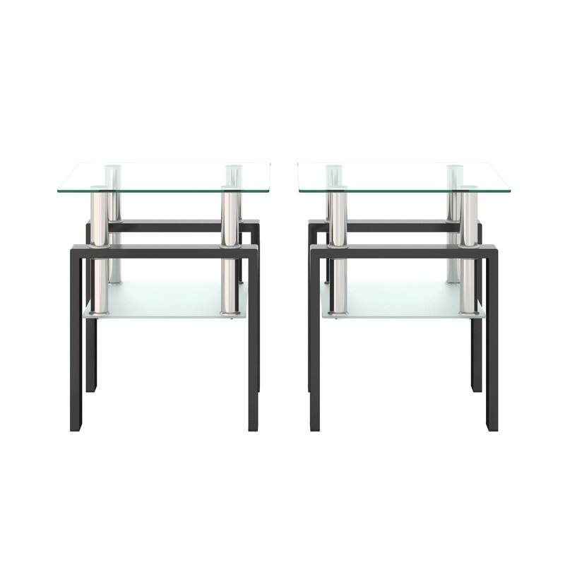 Set of 2, Modern Tempered Glass Tea Table Coffee Table End Table, Square Table for Living Room