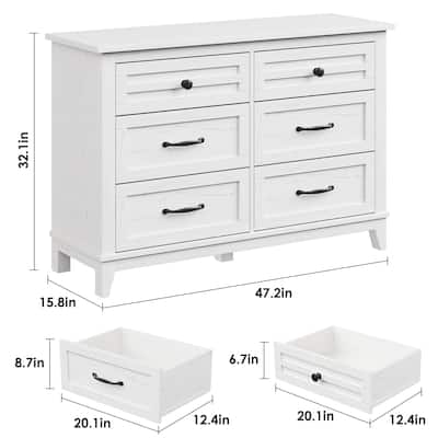 6 Dresser for Bedroom, 47" Wide Drawer Dresser with Storage Freestanding, Wooden Closet Storage