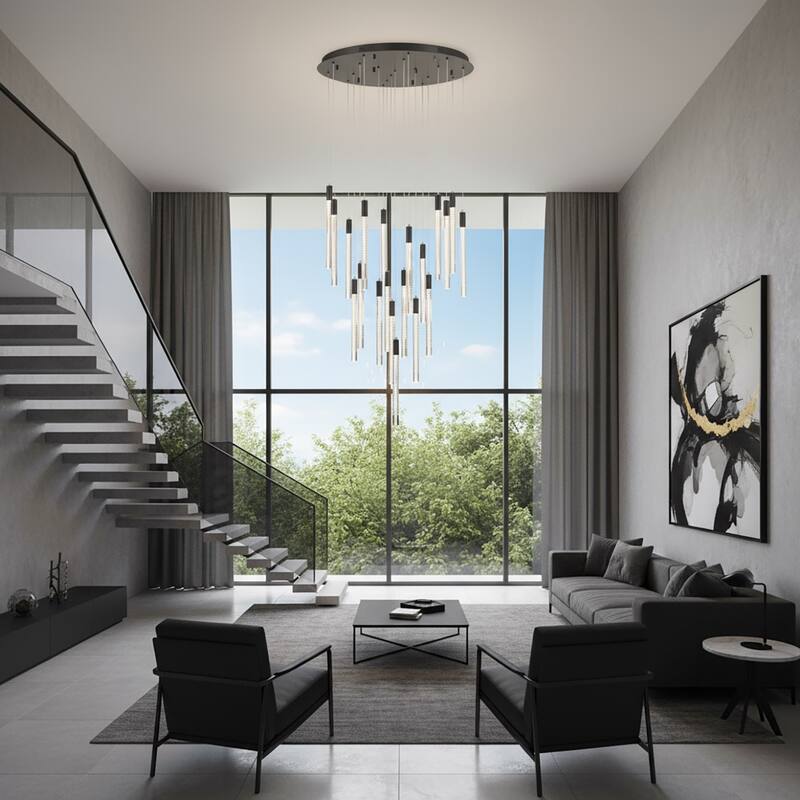 Artcraft Celine - Integrated LED Chandelier - Black Finish - Laser Lined Glass Rods