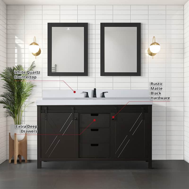 Marsyas 60 in W x 22 in D Ash Grey Double Bath Vanity, White Quartz Countertop, Faucet Set and 24 in Mirrors