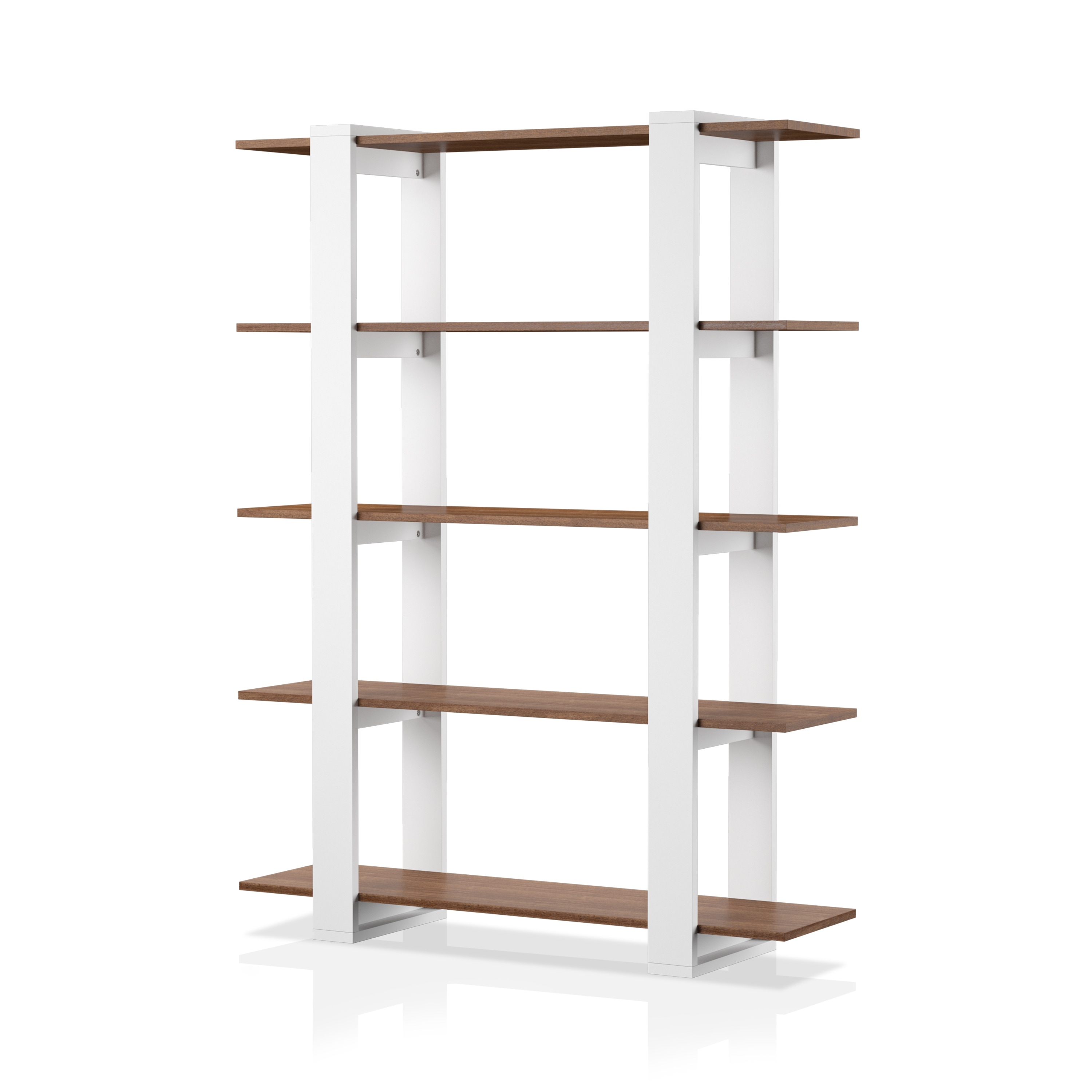 Fast Furnishings Modern 5-Tier Bookcase Storage Shelf in Brown Walnut Wood Fi... 