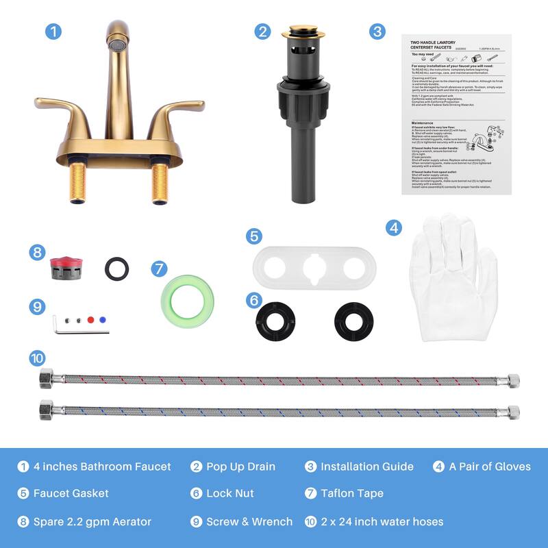 WOWOW 4 in. Centerset Double Handle High Arc Bathroom Sink Faucet