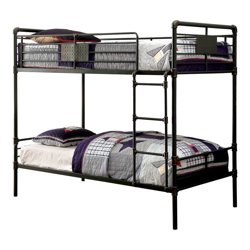 Wini Industrial Black 3-Piece Gel Memory Mattress & Metal Bunk Bed Set by Furniture of America