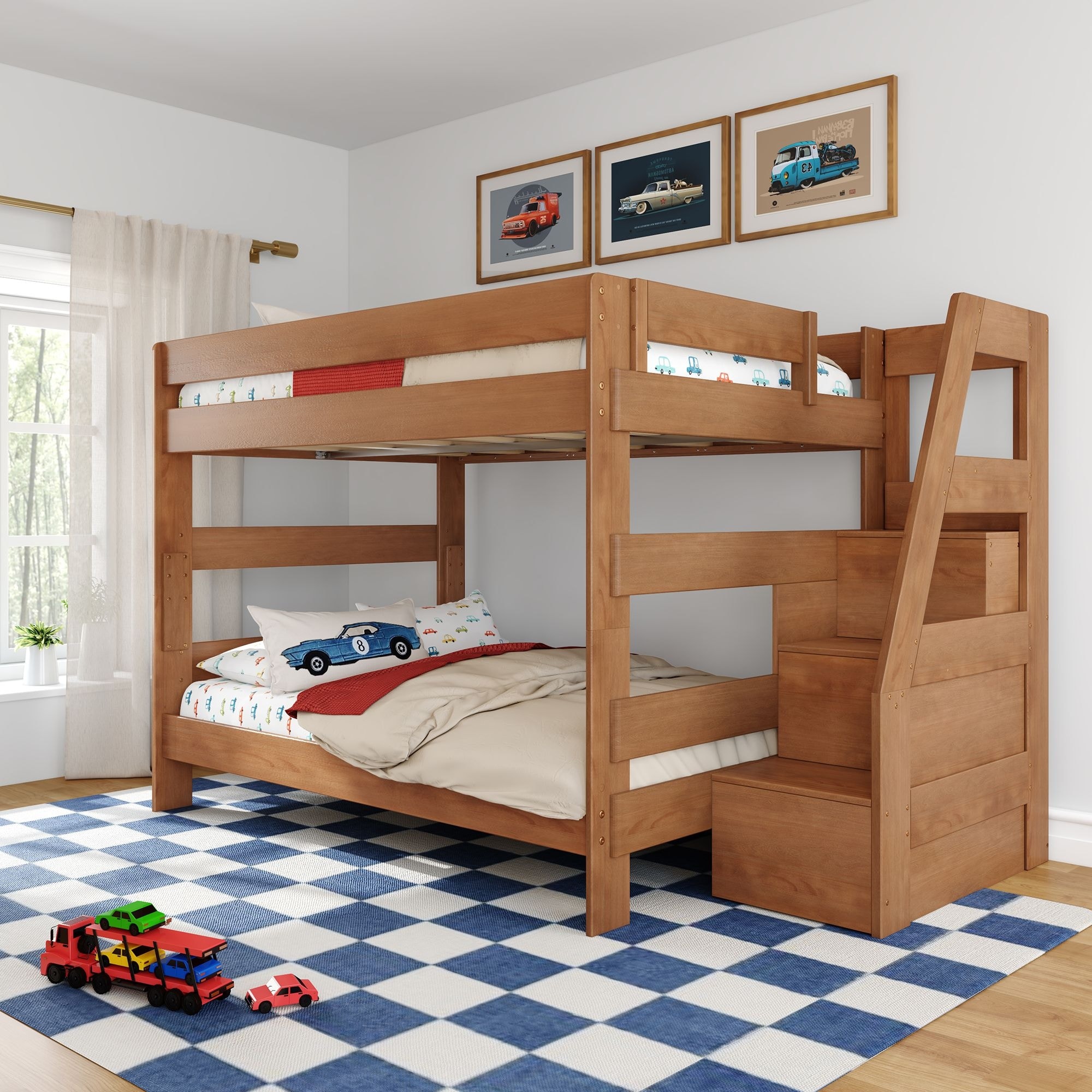 Max and Lily Modern Farmhouse Queen Over Queen Bunk Bed With Staircase