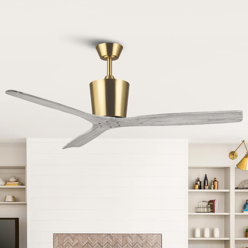 54" Farmhouse Solid Wood 3-Blade DC Reversible Ceiling Fan with Remote, No Light - Gold