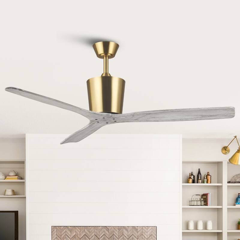54" Modern Gold Indoor Ceiling Fan with Solid Wood Blades, 6-Speed DC Motor and Remote Control