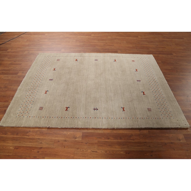 Tribal Gabbeh Oriental Area Rug Hand-Knotted Modern Wool Carpet - 4'7"x 6'5"