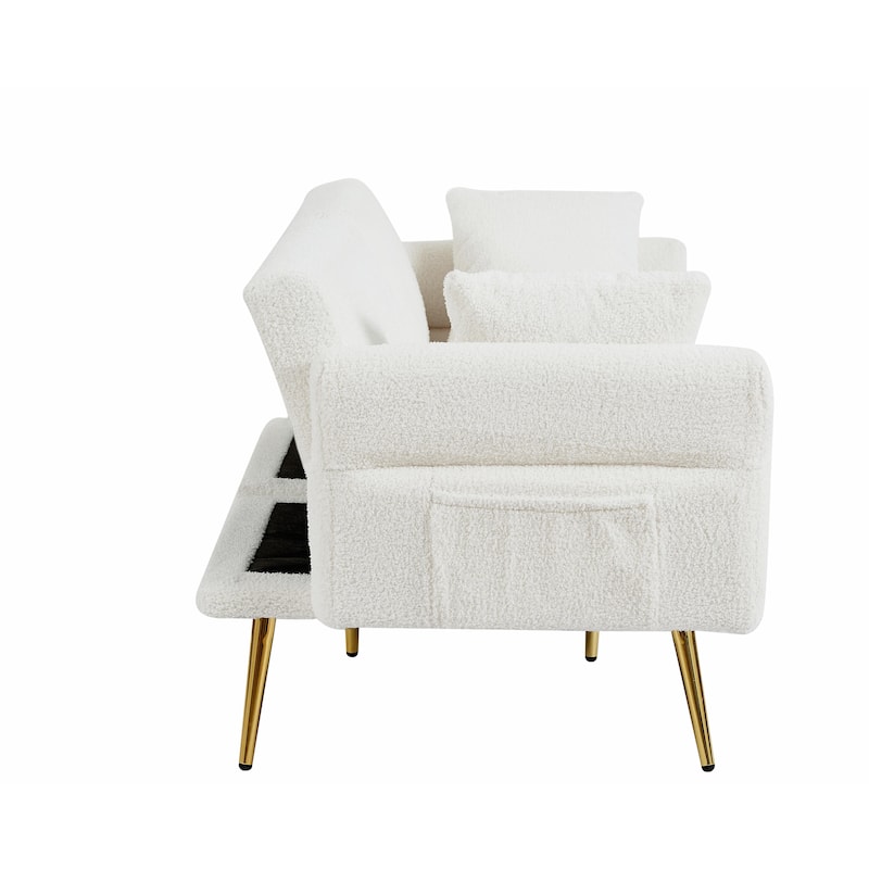 Modern Loveseat Sofa Bed - Teddy Upholstery with Side Pocket