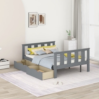 Full Size Classic Modern Design Solid Wood Platform Bed Frame with Storage Drawers, Headboard and Footboard