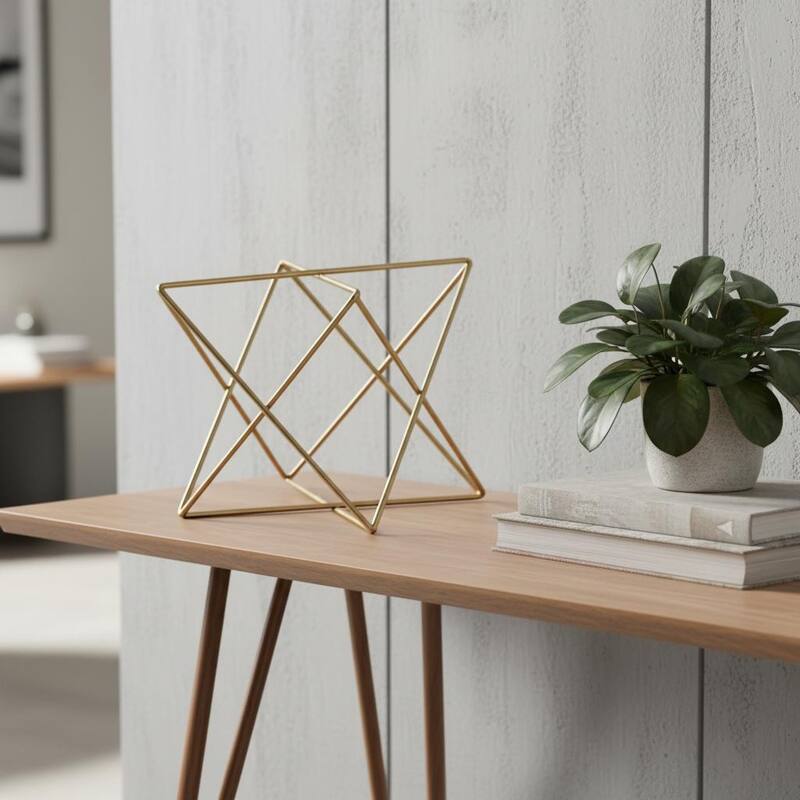 HomeRoots 7" Gold Metal Open Geometric Tabletop Sculpture - 9.50 in. x 7.00 in. x 9.50 in. - Gold