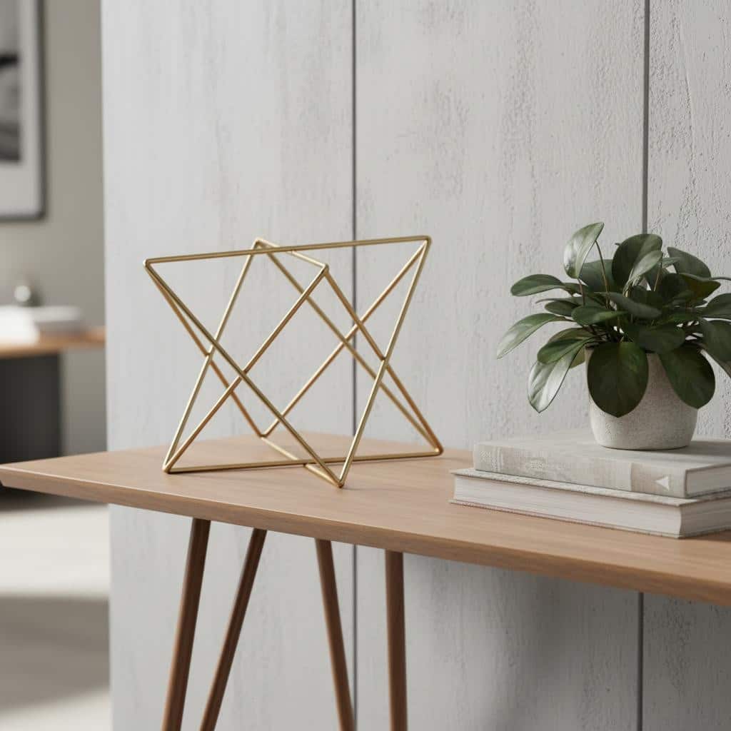 HomeRoots 7" Gold Metal Open Geometric Tabletop Sculpture - 9.50 in. x 7.00 in. x 9.50 in.
