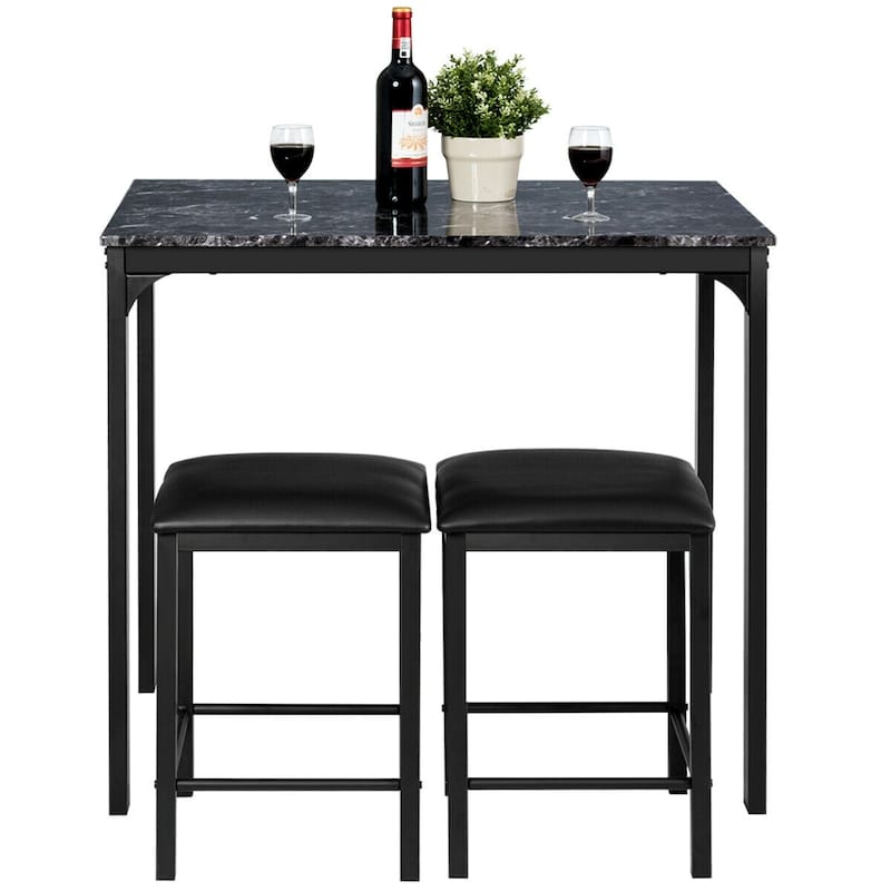 3 Piece Counter Height Dining Set Faux Marble Table