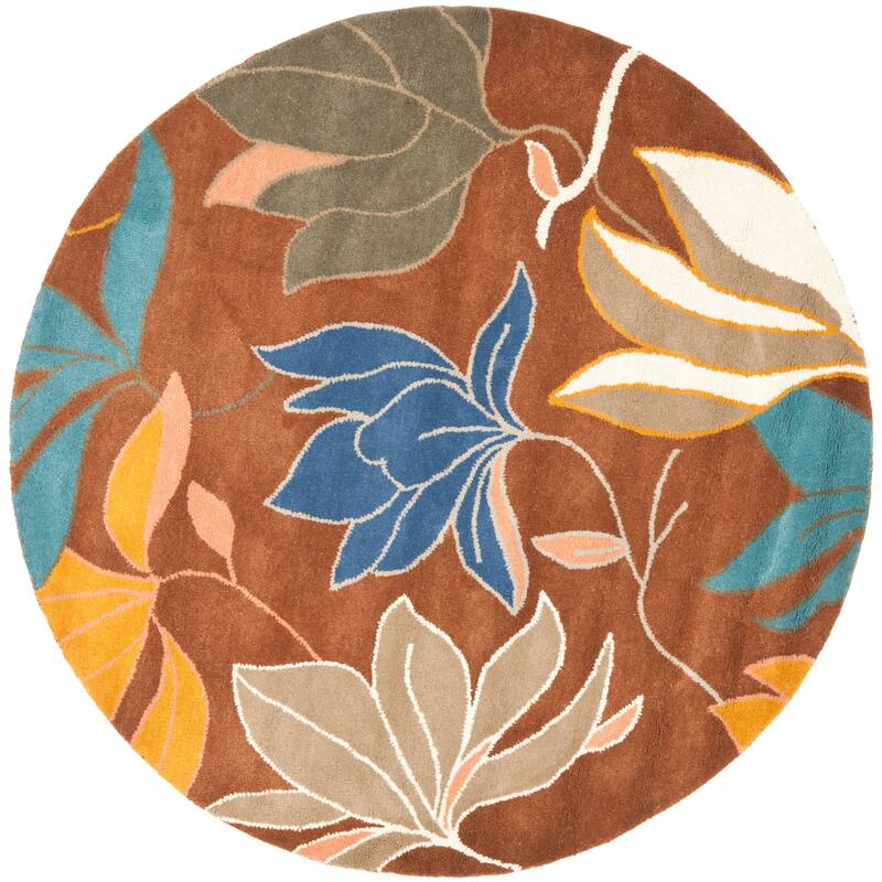 SAFAVIEH Handmade Soho Siobhan Floral N.Z. Wool Rug - 6' Round - Brown/Multi