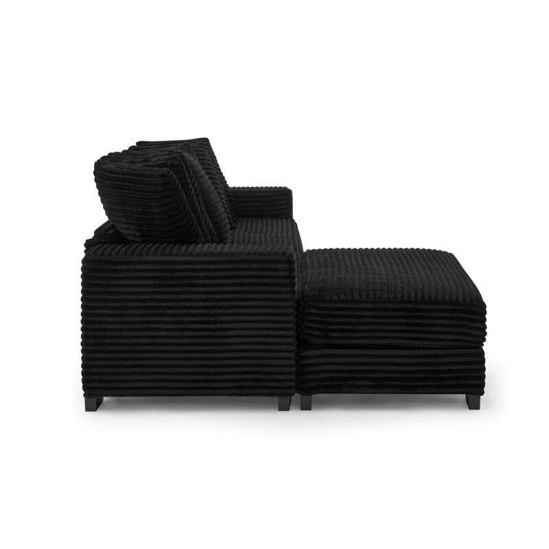 110.63" Modular Corduroy L-Shaped Upholstered Sleeper Convertible Sectional Sofa with ottoman