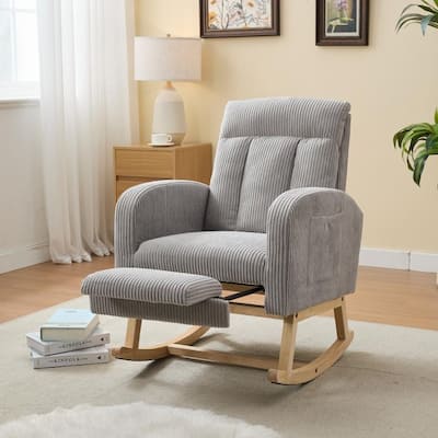 Modern Accent Rocking Chair Rocking Chair with Solid Wood Legs, Glider Rocker Side Pocket Living Room Lounge Arm Chair