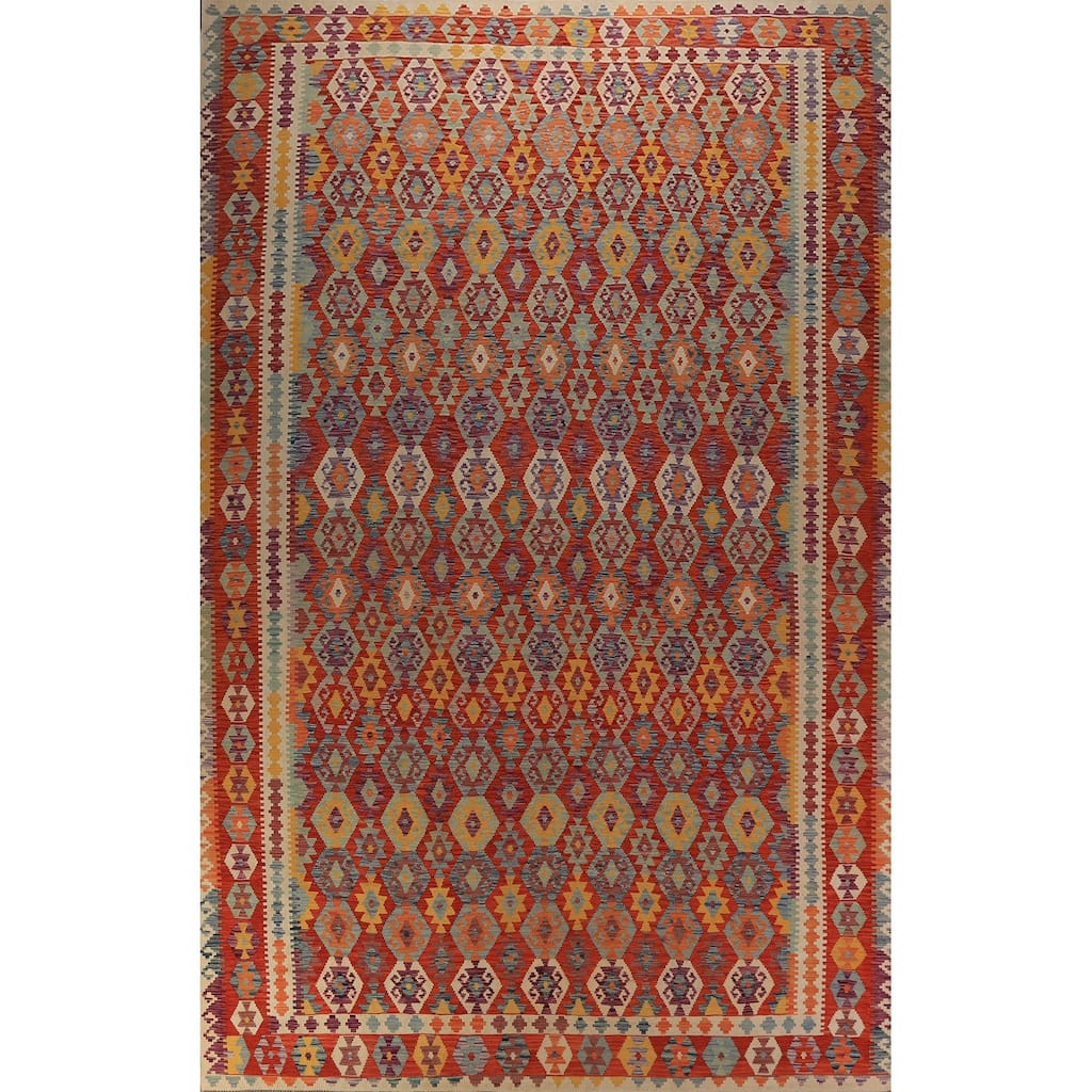 South Western Style Kilim Oriental Large Rug Hand-Woven Wool Carpet - 10'4"x 16'3"