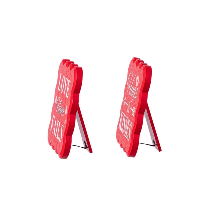 Glitzhome 6"H Set of 2 Valentine's Wooden LOVE Never Fails Table Decor