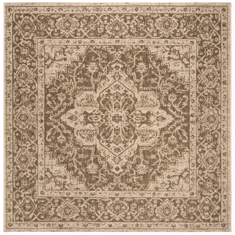 SAFAVIEH Linden Louann Indoor/ Outdoor Waterproof Patio Backyard Rug - 6'7" Square - Beige/Cream