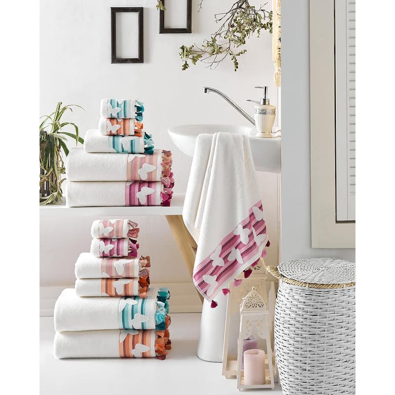 East'N Blue Butterfly Turkish Cotton Bath Towel Set (Set of 6) - (1 Bath Towel, 1 Hand Towel, 4 Washcloth)