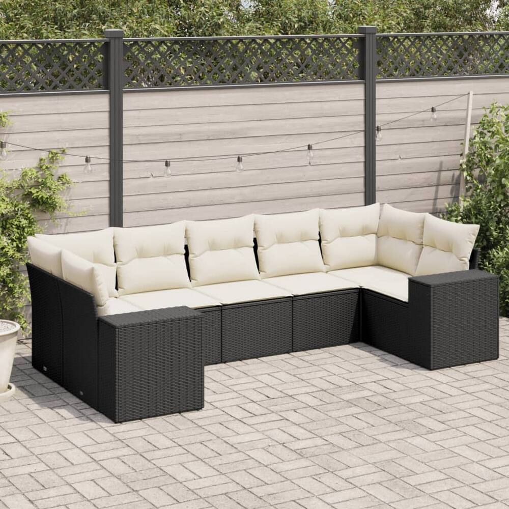 vidaXL Patio Sofa Set with Cushions Outdoor Furniture 7 Piece Poly Rattan - 24.4 x 32.7 x 27.2 in