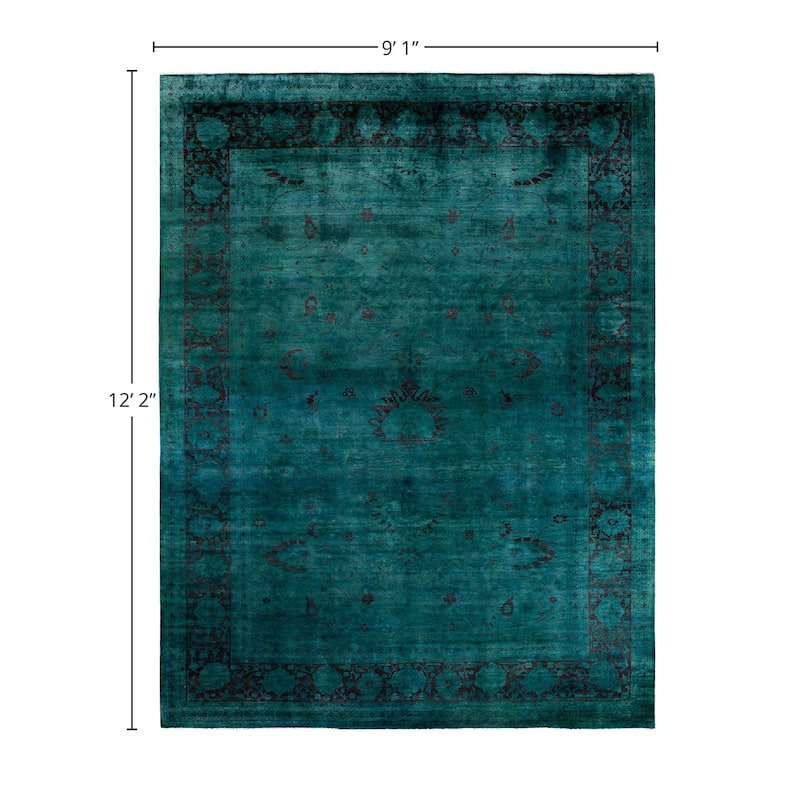 Overdyed, One-of-a-Kind Hand-Knotted Area Rug - Green - 9' 1" x 12' 2"