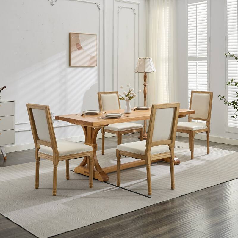 French Decor Chairs Set of 2,Louis Chairs with Square Backrest and Exquisitely Carved Solid Wood Frame