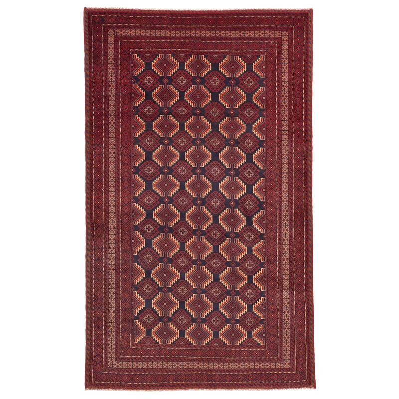 ECARPETGALLERY Hand-knotted Teimani Dark Navy, Red Wool Rug - 3'8 x 6'3