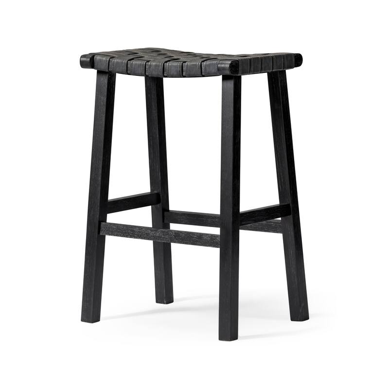 Maven Lane Noah Kitchen Dining Stool with Vegan Leather - Aged Black - Bar Height