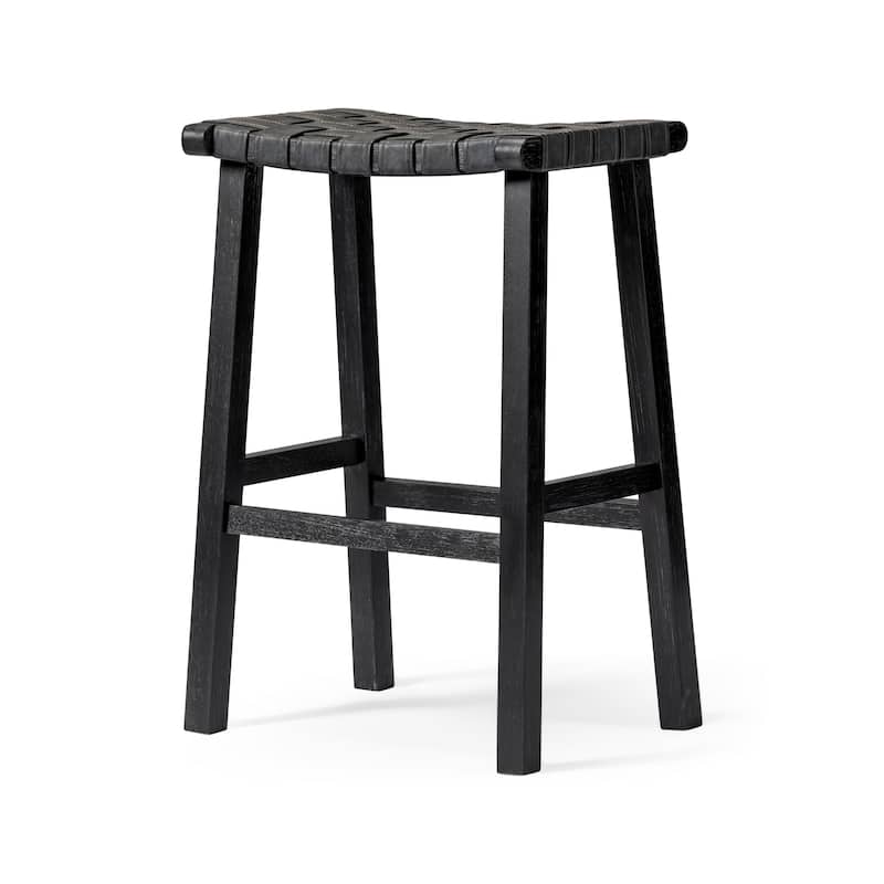 Maven Lane Noah Kitchen Dining Stool with Vegan Leather - Aged Black - Bar Height