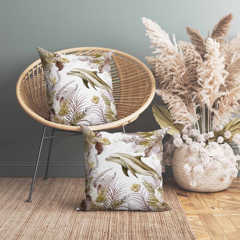 Dolphin Haven Indoor/Outdoor Reversible Throw Pillow Brown and Olive