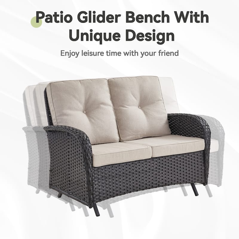 Outdoor Glider Loveseat Patio Sofa Black-Beige - Black