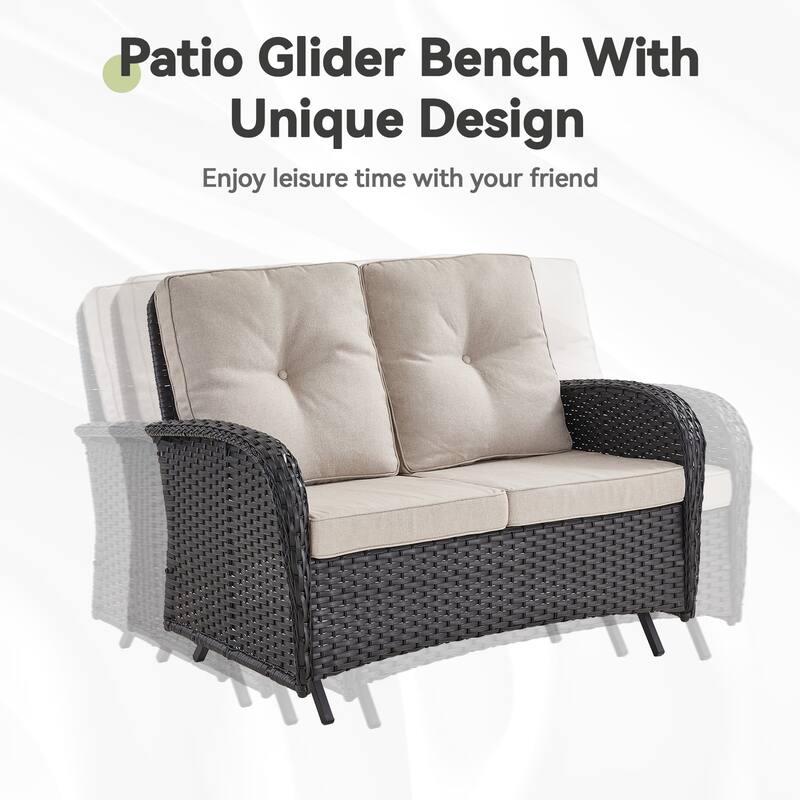 Outdoor Glider Sofa Rocker Chairs Table Black-Beige - Black