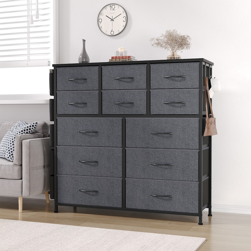 Dresser for Bedroom with 12 Drawers Steel Frame - Grey
