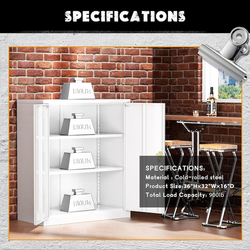 36 inch Metal Office File Storage Cabinet Locker with Locking Doors and Adjustable Shelves for Home Office, Garage, Pantry