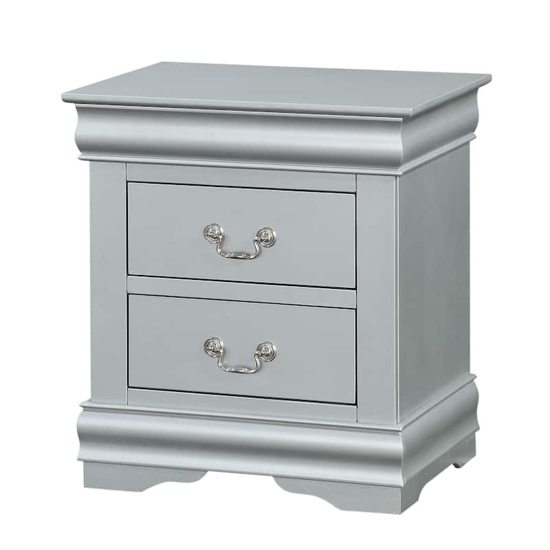 Platinum Finish 2-Drawer Nightstand, Classic Design