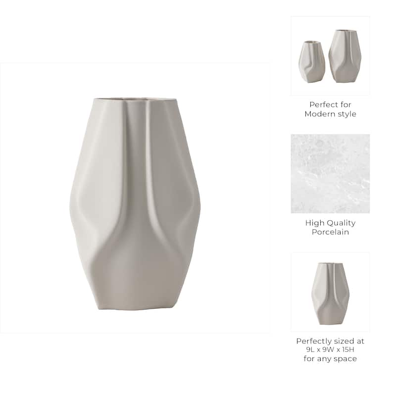 Modern Porcelain Vase with Sculpted Geometric Design Decorative Accent